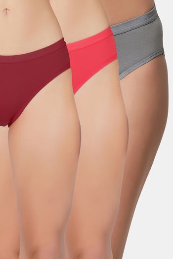 Buy Bleeding Heart Medium Rise Full Coverage Bikini Panty (Pack of 3) - Multicolor